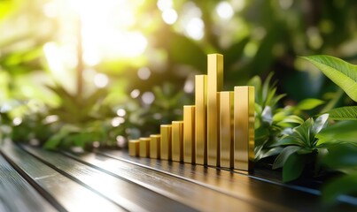 Fototapeta premium Golden bar graph amidst lush greenery