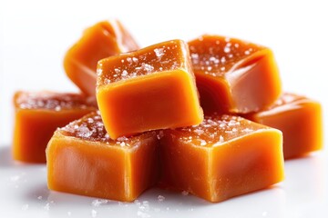 Close-up view of caramel squares.