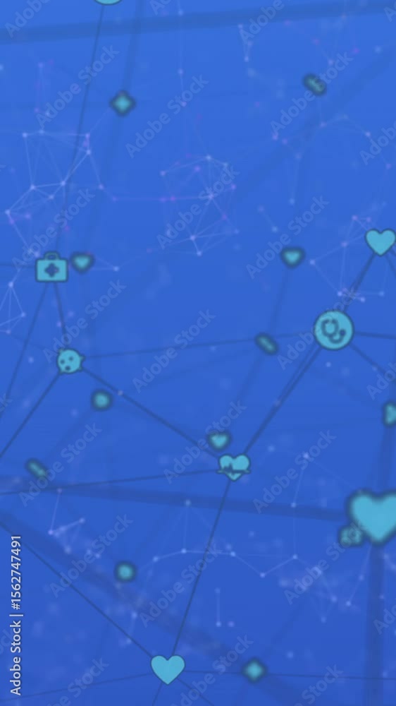 Poster animation of network of connections on blue background