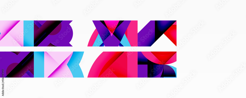Poster abstract geometric shapes, vibrant colors, overlapping forms create dynamic visual composition. mode
