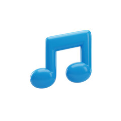 Bright blue 3d musical eighth note symbol isolated on transparent background