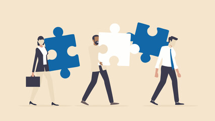 Diverse Team Collaborating to Complete a Puzzle