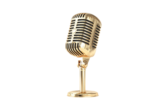 Golden vintage microphone, a symbol of retro music and entertainment, perfect for karaoke nights and studio recordings isolated on transparent background