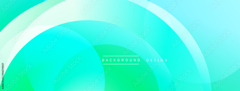 Poster Abstract turquoise, green layers create flowing dynamic background. Smooth gradients, circular shapes suggest movement, modern design aesthetic.