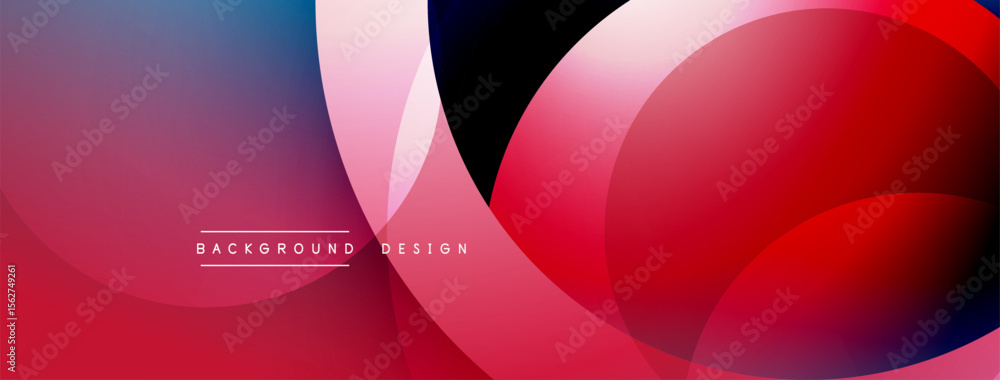 Poster Abstract background features overlapping circles. Red, purple, blue gradients create modern visual effect. Text reads background design.