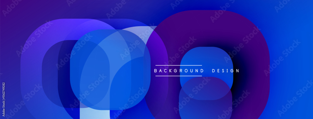 Poster abstract geometric shapes overlap, creating vibrant blue purple gradients. modern design elements su