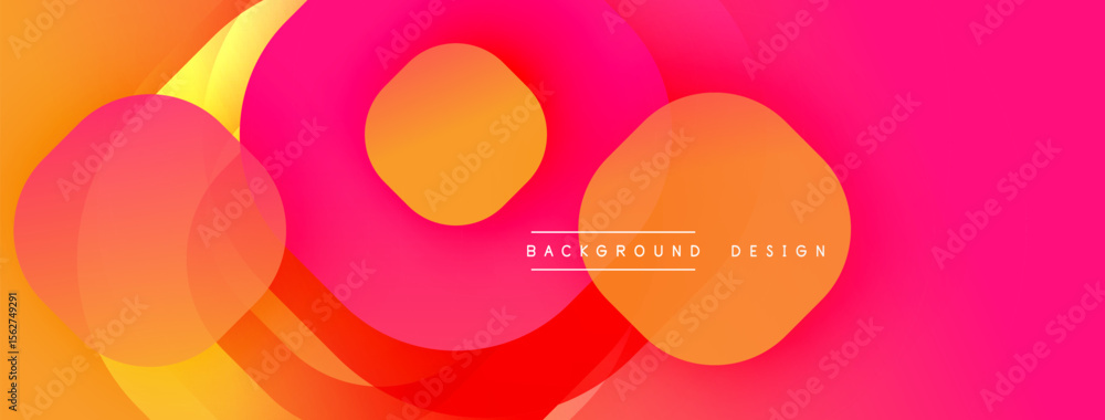 Poster Abstract vibrant circles overlap, creating dynamic gradients. Pink, orange, yellow hues dominate composition. Modern design element.