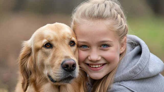 Dog Blond Little Girl Hug Bond Kiss Love Pet Lab Golden Retriever