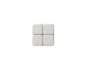 Four small white square candy pieces stacked in an elegant pattern over a transparent background highlighting the simple geometric shape.