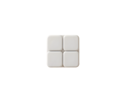 Four small white square candy pieces stacked in an elegant pattern over a transparent background highlighting the simple geometric shape.
