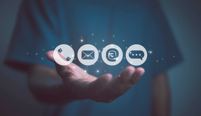 Communications send messages through e-mail messages in computer systems and online internet networks Contact to design a modern business media marketing concept.