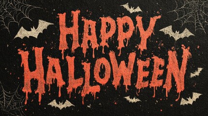 Happy Halloween Festive Design with Bat and Spiderweb Elements