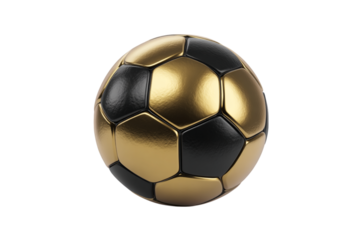 Sleek soccer ball with alternating gold and black panels, a modern and luxurious take on a classic sports equipment item isolated on transparent background