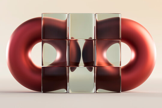 Red Torus Behing Glass Pannels 3D Background