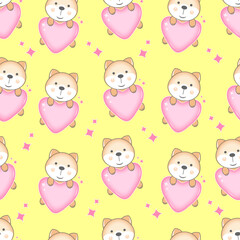 Hand drawn seamless pattern with dog animal. Perfect for kids fabric, textile, nursery wallpaper. Cute animals design. Vector illustration.	

