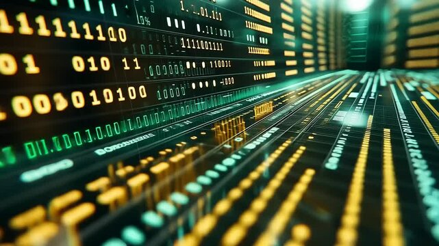 Digital data stream on a dark surface