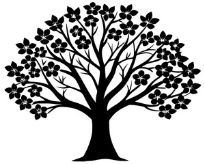 Dogwood Tree vector silhouette illustration isolated on white background