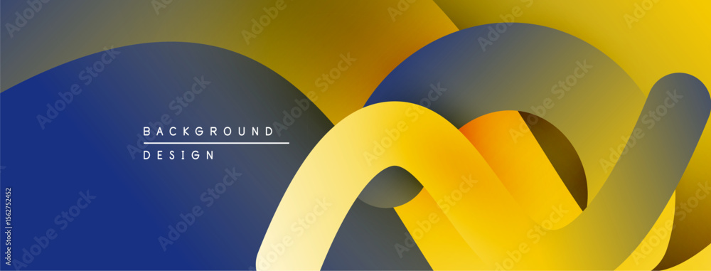 Poster abstract fluid shapes, yellow, navy gradients. modern design elements create dynamic visual impact. 