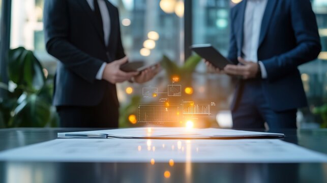 Business Meeting with Data Visualization and Professionals in Suits