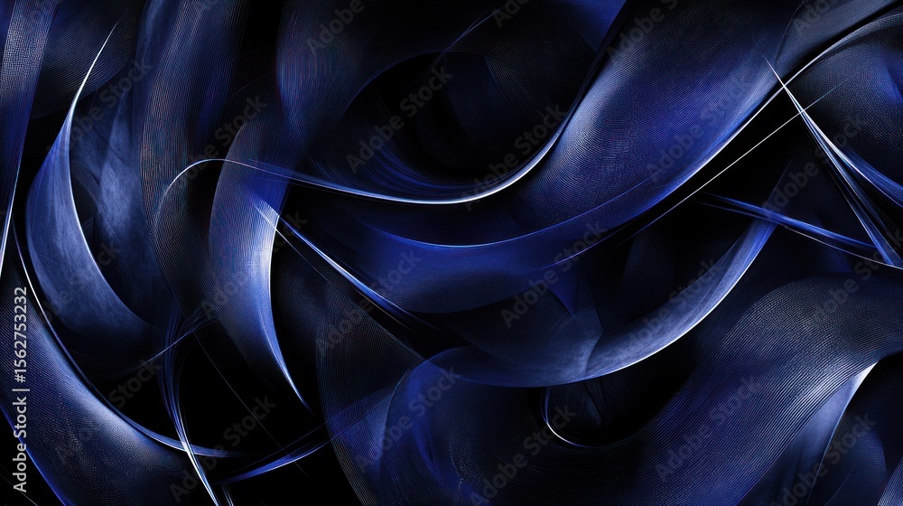 Poster abstract blue swirling pattern with dark background for digital art and technology concepts