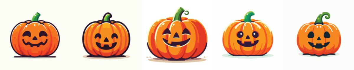 Cartoon Jack-o’-Lantern Vector Set – Cute and Happy Halloween Pumpkins Pack