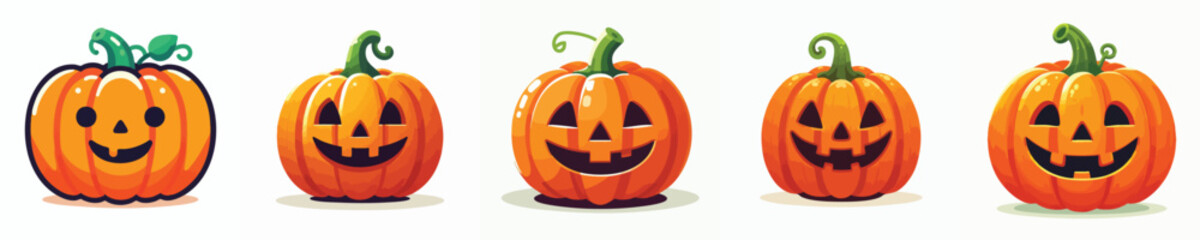 Cute Halloween Pumpkin Vector Set – Funny Jack-o’-Lantern Faces Collection