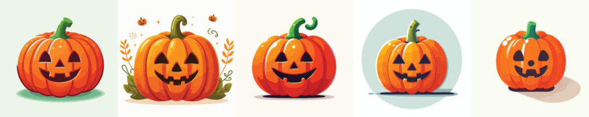 Halloween Pumpkin Faces Clipart – Cute Jack-o’-Lantern Cartoon Vector Collection