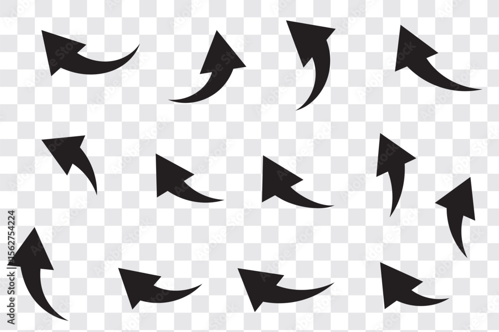 Poster super set different shape hand drawn arrows. doodle style curved and squiggly arrows. illustrations 