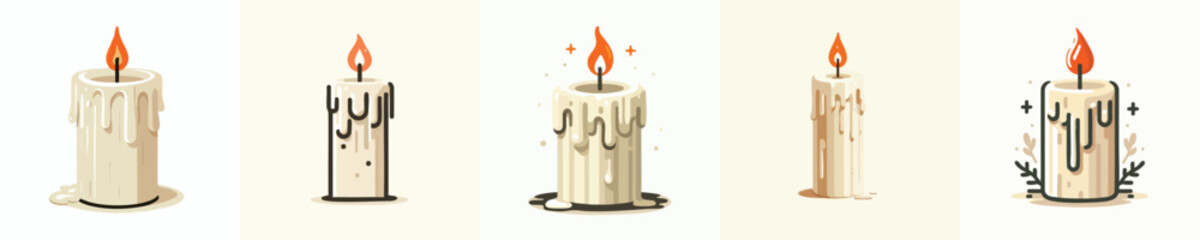 Burning Candle Clipart Set – Dripping Wax Gothic Candle Vector Collection