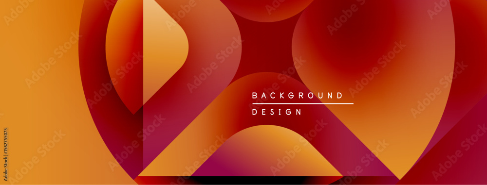 Poster Abstract gradient shapes overlap, creating dynamic visual effect. Warm colors dominate composition, text reads background design.