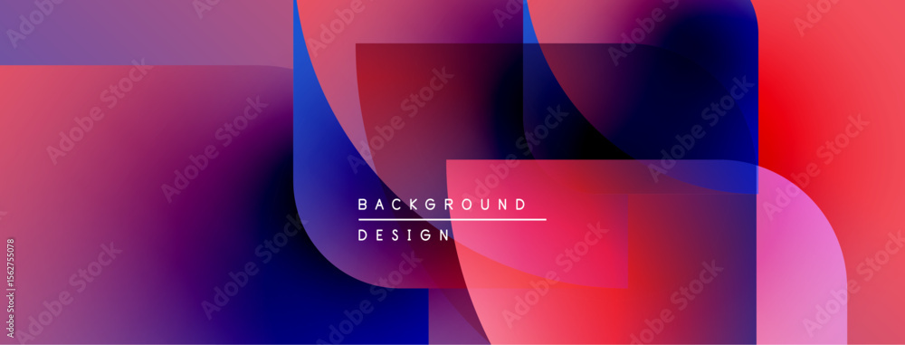Poster abstract shapes blend vibrant colors. pink, purple, blue create dynamic composition. modern design e