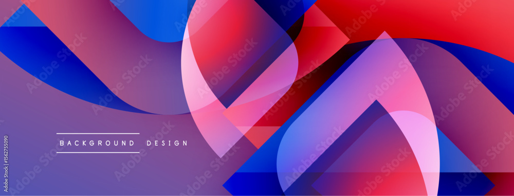 Poster Abstract geometric shapes blend vibrant colors. Smooth gradients create dynamic visual flow, modern design elements present.
