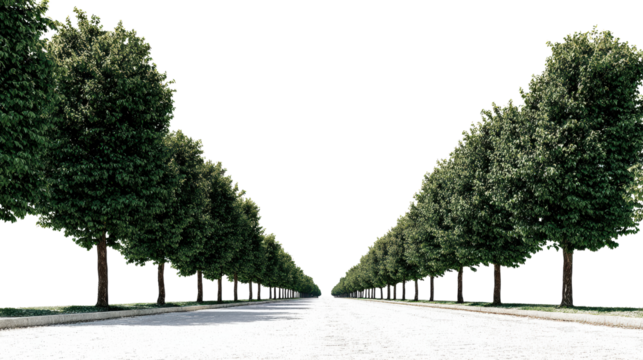 A serene avenue lined with lush trees under a clear sky, perfect for nature lovers and outdoor enthusiasts.