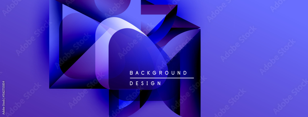 Poster abstract blue design features geometric shapes, gradients, text reading background design. modern, v