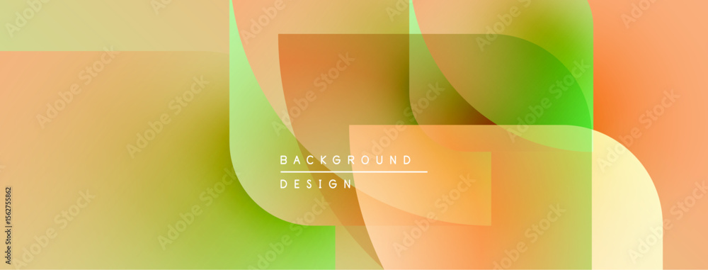 Poster abstract design features overlapping shapes, gradients. colors include orange, yellow, green. modern