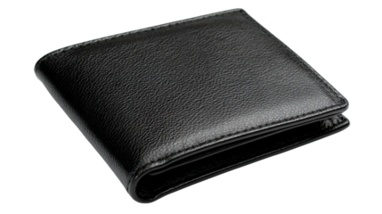 Black leather wallet on a white isolated background.