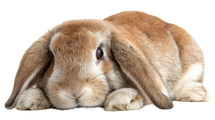 Cute brown rabbit resting on a white background, perfect for various projects.
