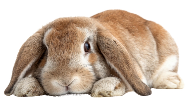 Cute brown rabbit resting on a white background, perfect for various projects.