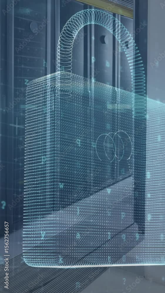 Aufkleber animation of data processing and online security padlock with circuit board over computer servers