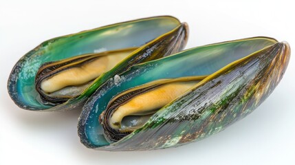Two opened green mussels