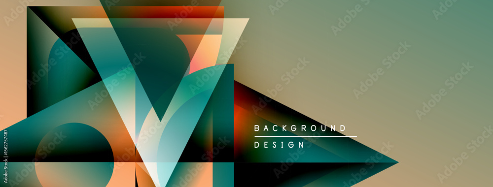 Poster Abstract geometric design. Overlapping shapes create dynamic visual effect. Gradient colors, modern style, background element.