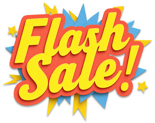Exciting flash sale announcement with vibrant colors and dynamic design attracting shoppers for a limited time offer isolated on transparent background.