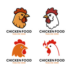 Set of Chicken Food Logos with Rooster Head Icons
