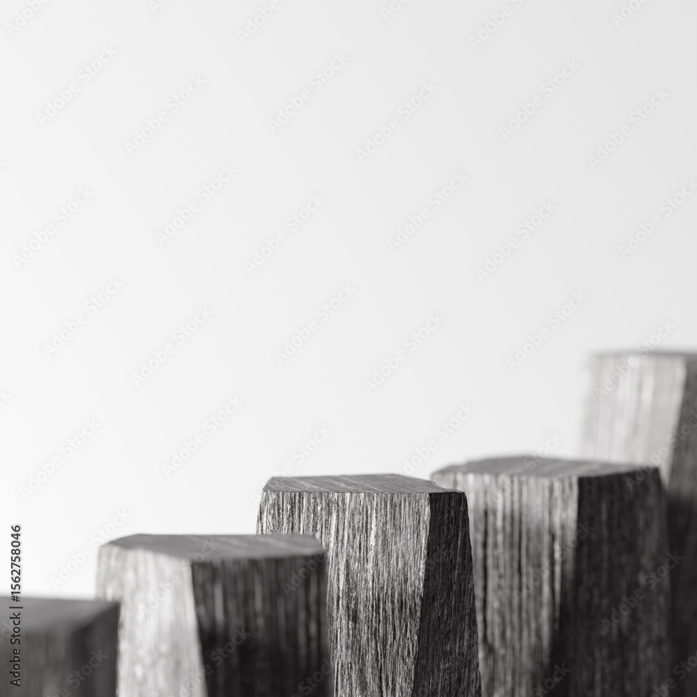 Poster abstract black wooden hexagonal blocks gradual rise for product showcase. 3d rendering