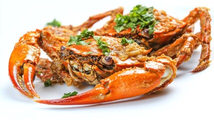 Two cooked crabs on a plate
