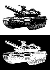 Tank Army War Weapon Vehicle Transportation Black White Line Art