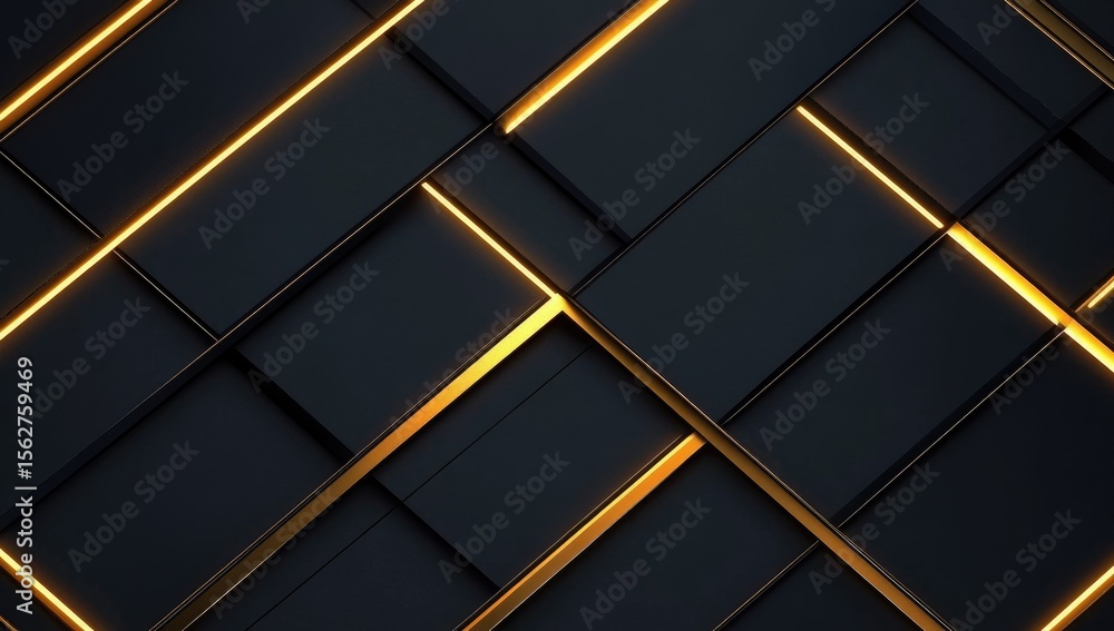 Poster abstract geometric pattern of dark gray squares, with glowing yellow lines intersecting