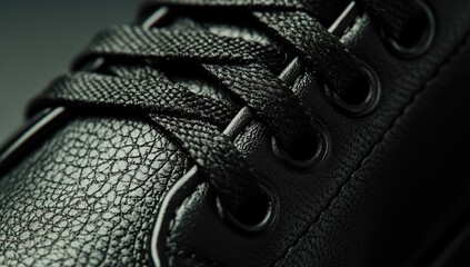 Close-up of black leather shoe laces (2)