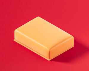 A minimalist orange rectangular ottoman or modular seating unit with a clean, low-profile design, perfect for modern interiors on a red background, 3d rendering