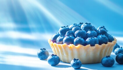 Blueberry tart under sunbeams
